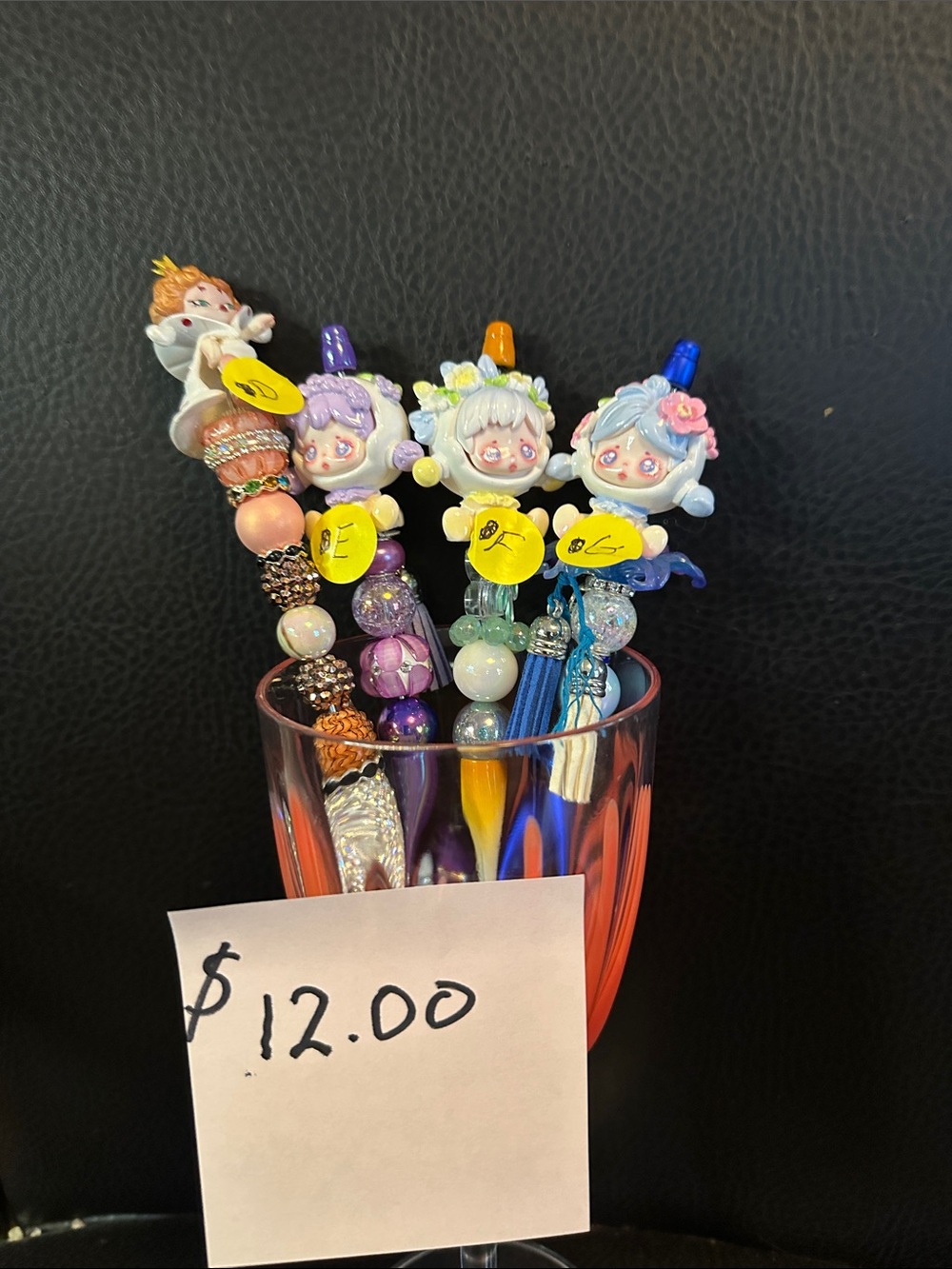 Cute Beaded Character Pen Set - Pastel Multicolor